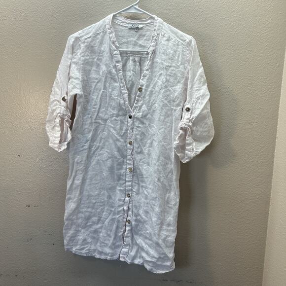 Rosemarine Tops - Rosemarine 100% Linen Tunic Shirt SZ S Roll Tab Beachy Coastal‎ Minimalist Pink